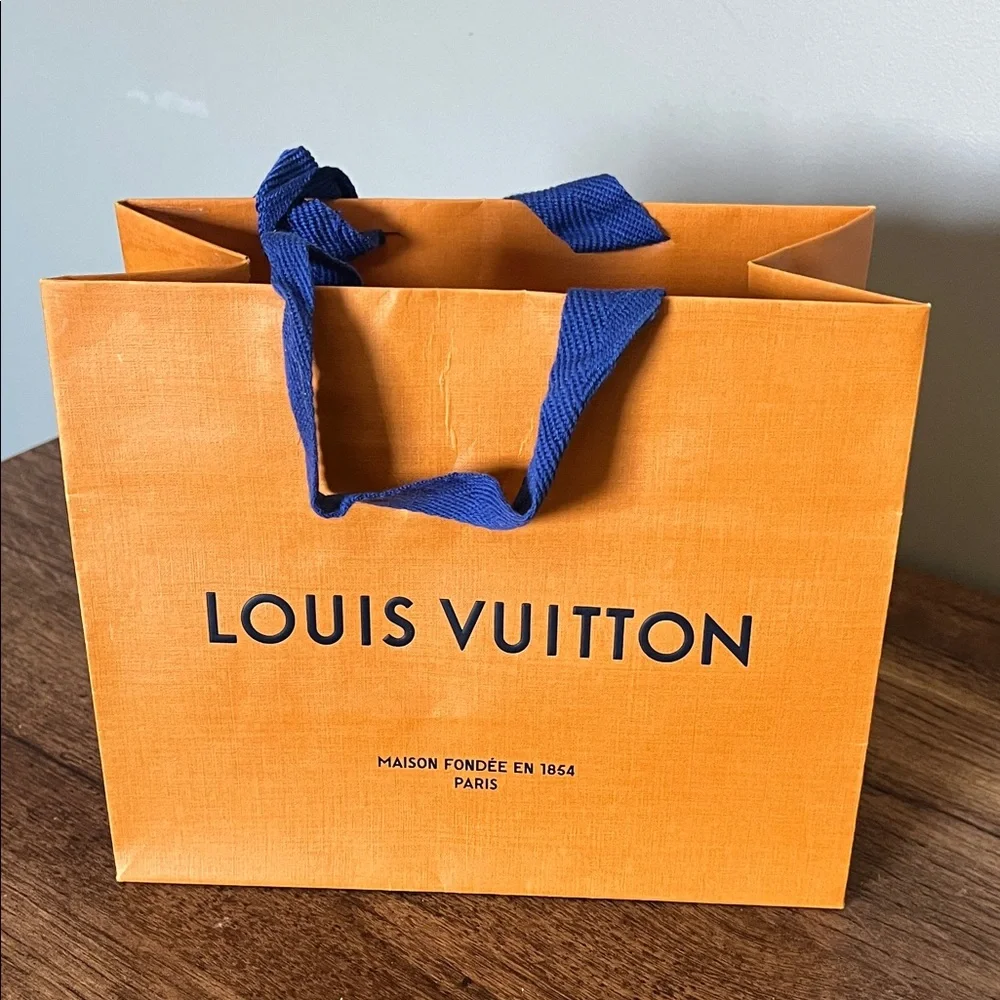 Louis Vuitton Orange Gift Bag with Blue Ribbon Handles